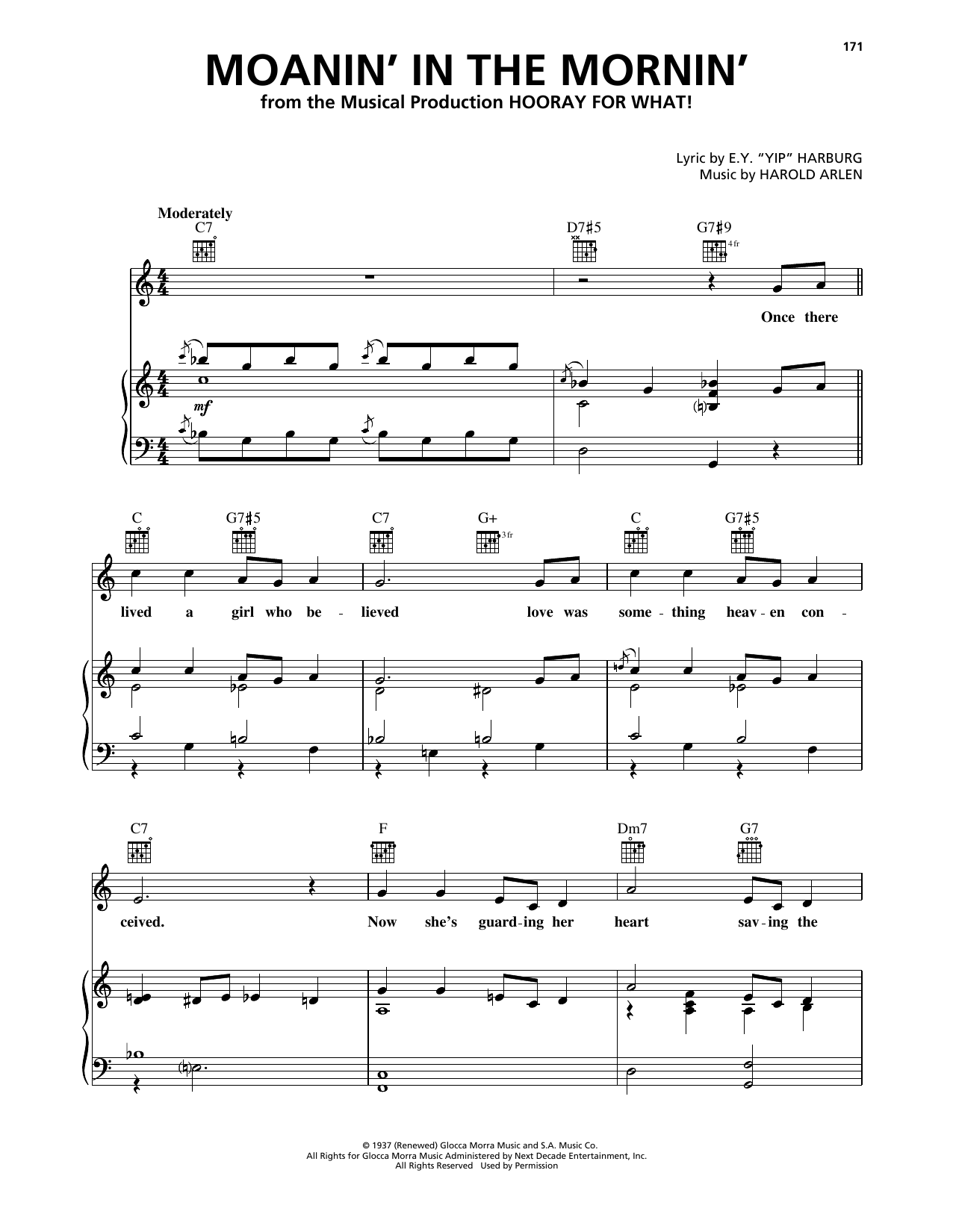 Download Harold Arlen Moanin' In The Mornin' (from Hooray For Sheet Music