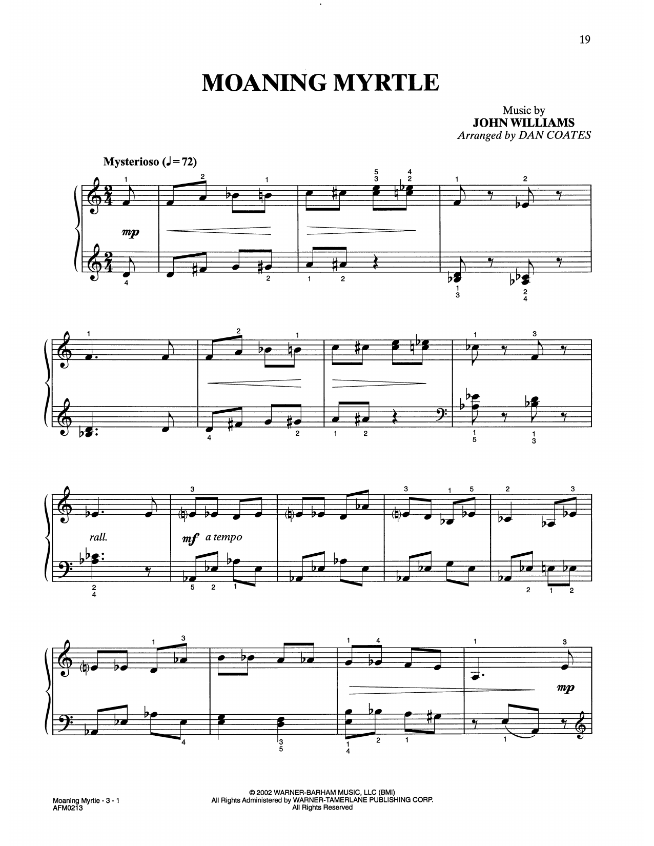 Download John Williams Moaning Myrtle (from Harry Potter) (arr Sheet Music