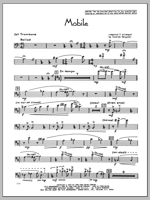 Download Toshiko Akiyoshi Mobile - 1st Trombone Sheet Music