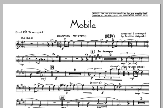 Download Toshiko Akiyoshi Mobile - 2nd Bb Trumpet Sheet Music