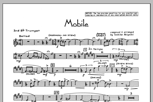 Download Toshiko Akiyoshi Mobile - 3rd Bb Trumpet Sheet Music