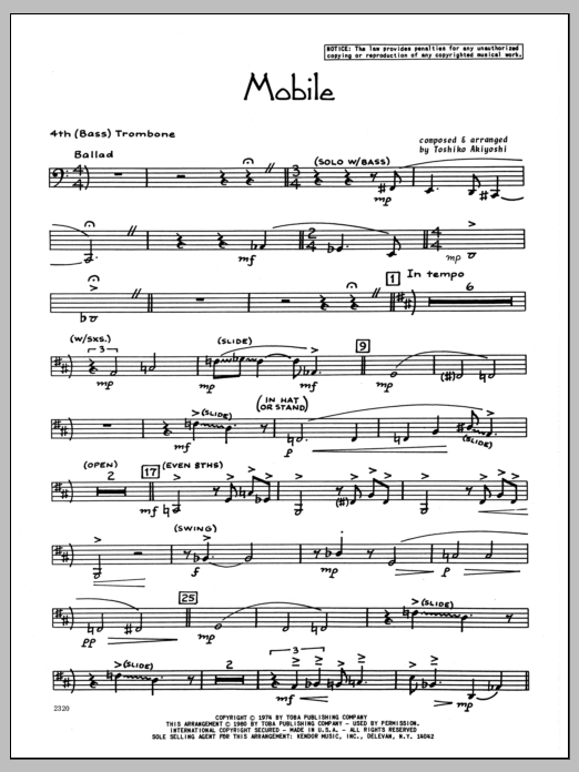 Download Toshiko Akiyoshi Mobile - 4th Trombone Sheet Music