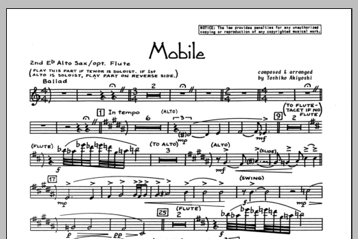Download Toshiko Akiyoshi Mobile - Alto Sax 2 (Opt. Flute) Sheet Music