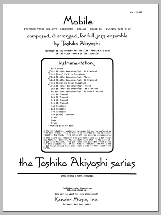 Download Toshiko Akiyoshi Mobile - Full Score Sheet Music