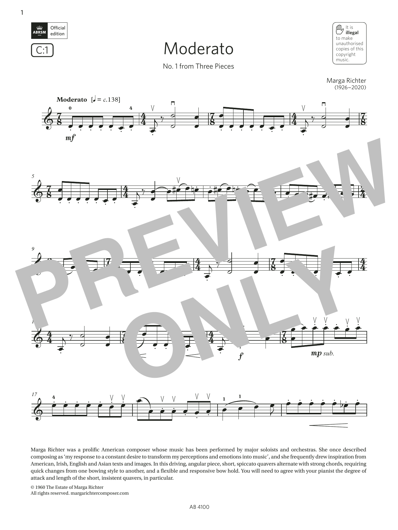 Download Marga Richter Moderato (Grade 6, C1, from the ABRSM V Sheet Music