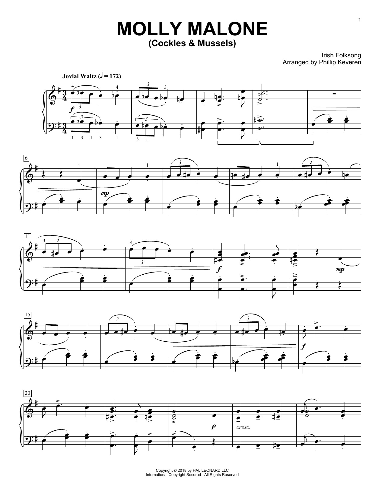 Download Irish Folksong Molly Malone (Cockles & Mussels) [Class Sheet Music