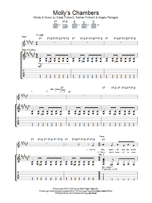 Download Kings Of Leon Molly's Chambers Sheet Music