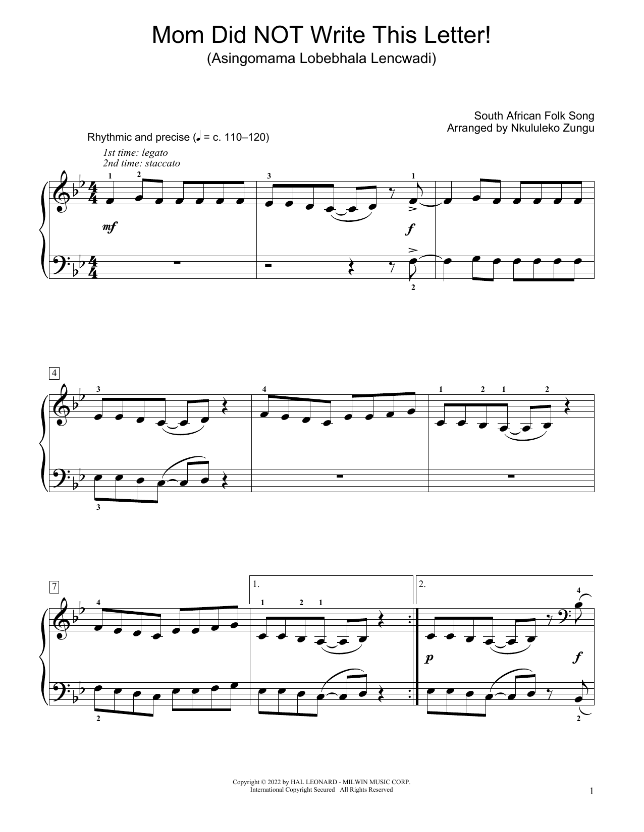 Download South African folk song Mom Did Not Write This Letter! (Asingom Sheet Music