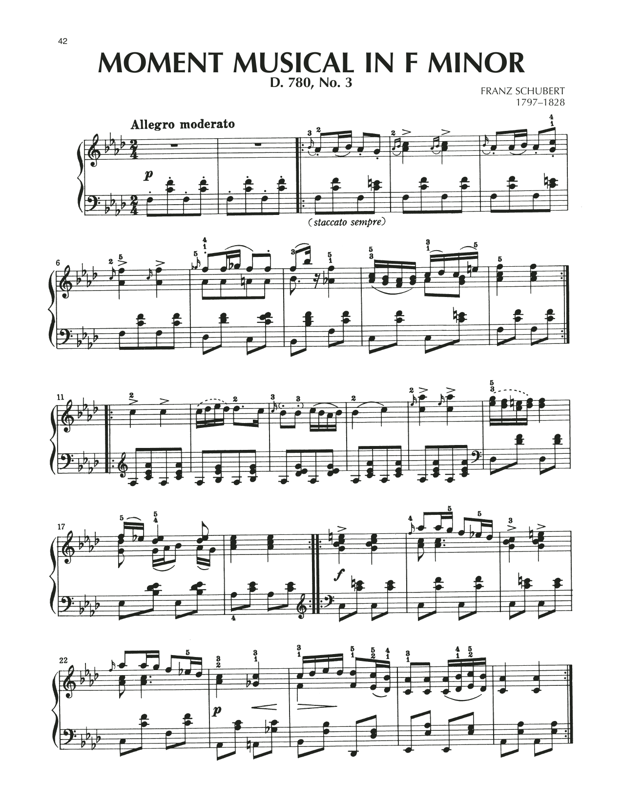 Download Franz Schubert Moment Musical In F Minor, Op. 94, No. Sheet Music