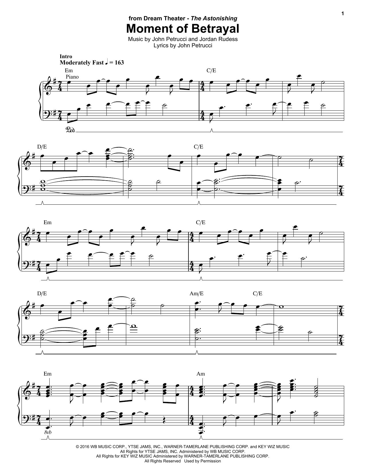 Download Dream Theater Moment Of Betrayal Sheet Music