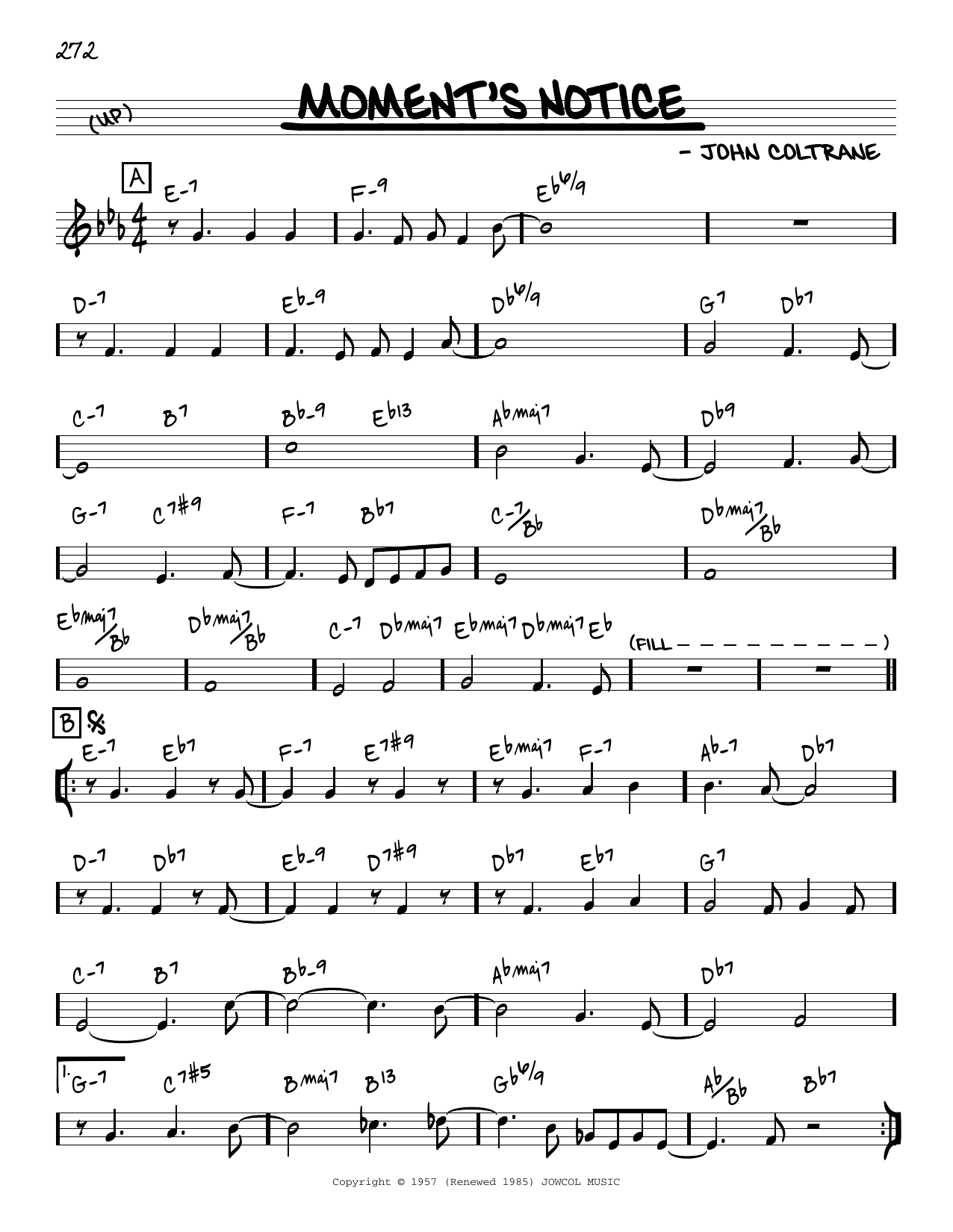 Download John Coltrane Moment's Notice [Reharmonized version] Sheet Music