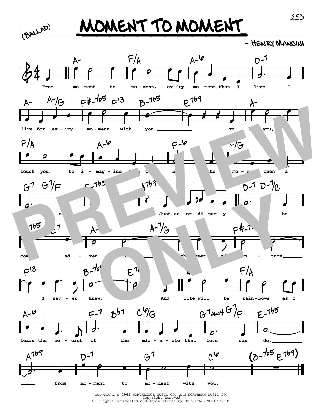Download Henry Mancini Moment To Moment (High Voice) Sheet Music