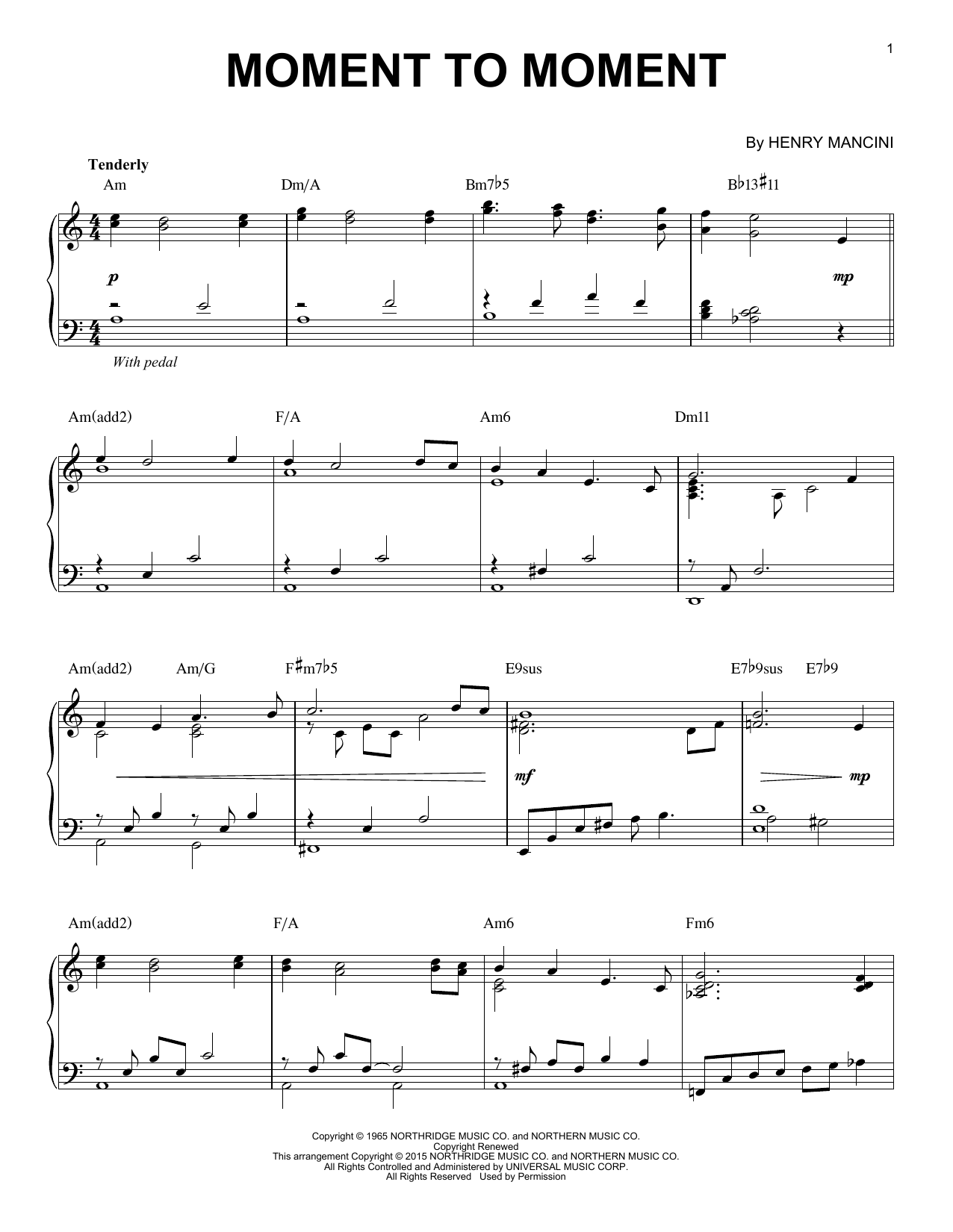 Download Henry Mancini Moment To Moment [Jazz version] (arr. B Sheet Music