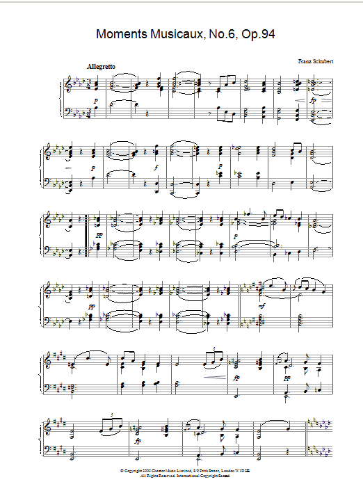 Download Franz Schubert Moments Musicaux, No.6, Op.94 Sheet Music
