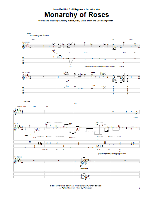 Download Red Hot Chili Peppers Monarchy Of Roses Sheet Music