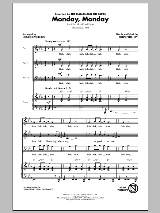 Download The Mamas & The Papas Monday, Monday (arr. Roger Emerson) Sheet Music