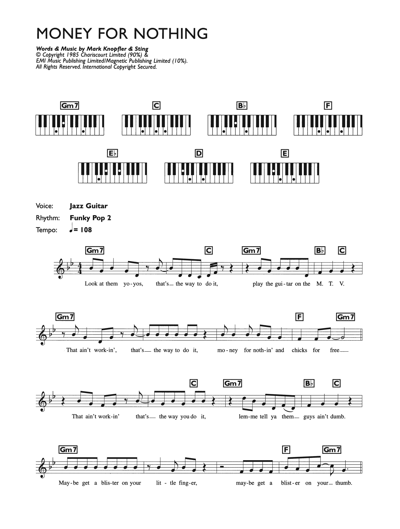 Download Dire Straits Money For Nothing Sheet Music