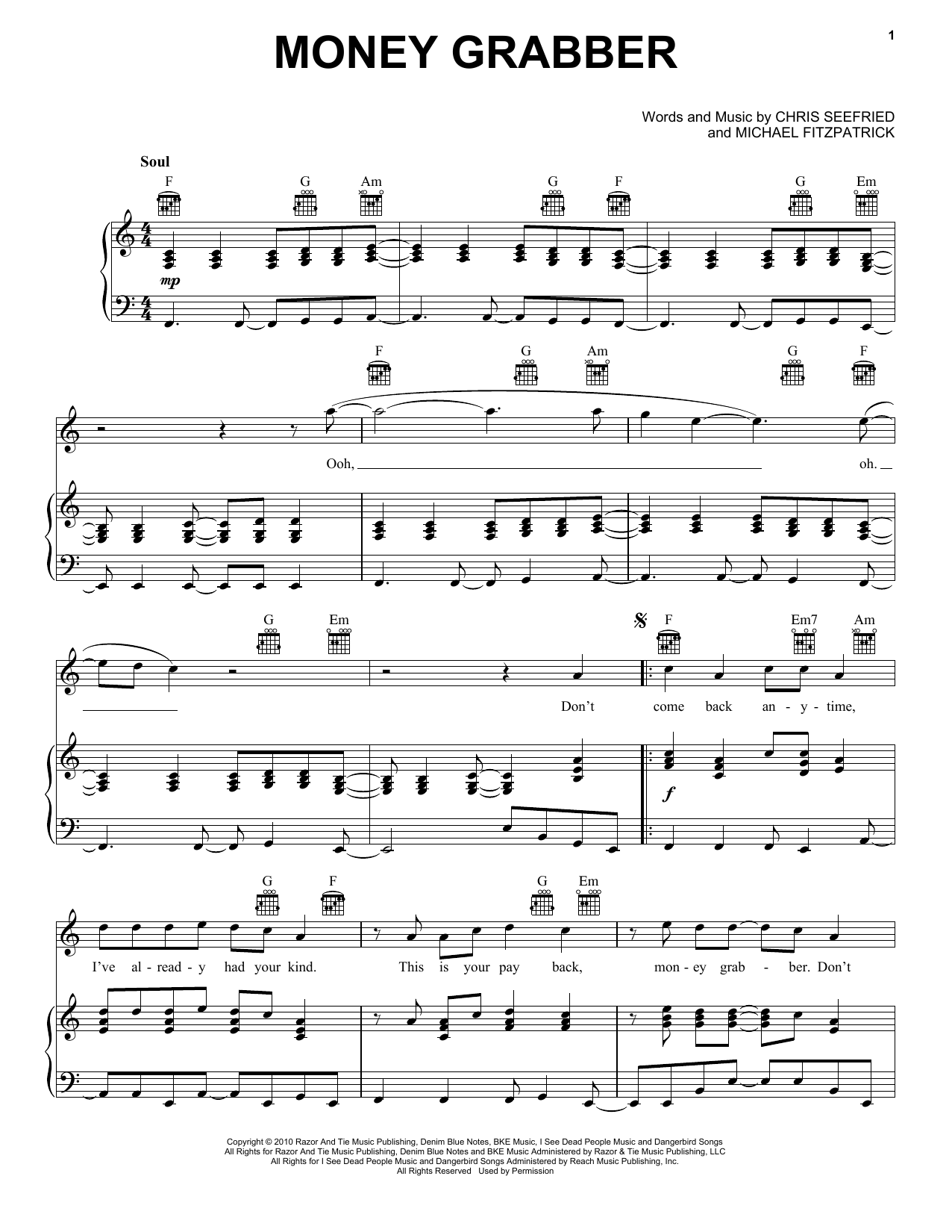 Download Fitz and the Tantrums Money Grabber Sheet Music
