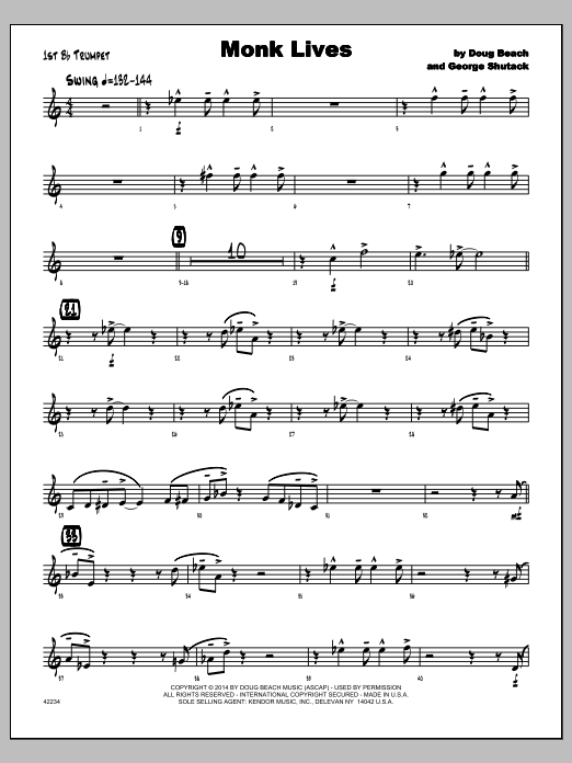 Download George Shutack Monk Lives - 1st Bb Trumpet Sheet Music