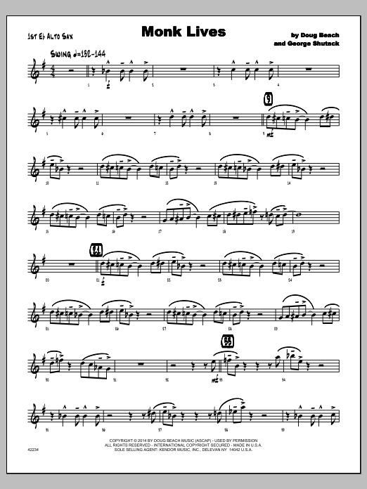 Download George Shutack Monk Lives - 1st Eb Alto Saxophone Sheet Music