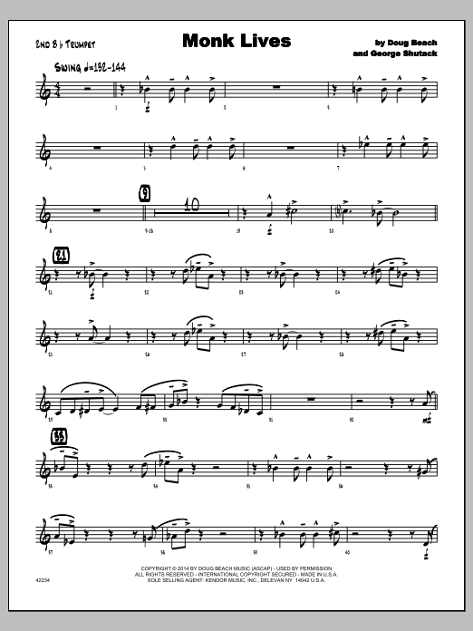 Download George Shutack Monk Lives - 2nd Bb Trumpet Sheet Music