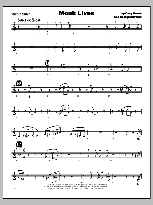 Download George Shutack Monk Lives - 3rd Bb Trumpet Sheet Music