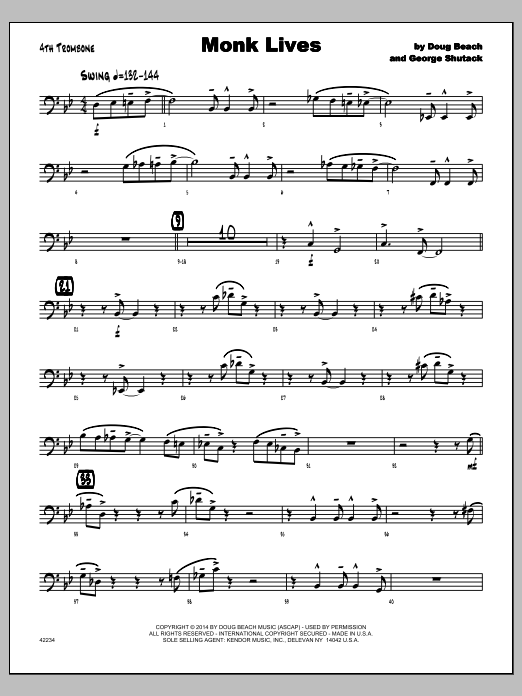 Download George Shutack Monk Lives - 4th Trombone Sheet Music