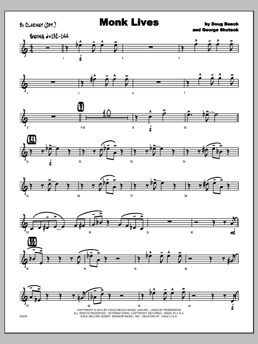 Download George Shutack Monk Lives - Clarinet Sheet Music