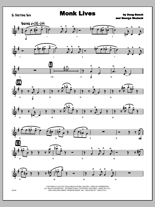 Download George Shutack Monk Lives - Eb Baritone Sax Sheet Music