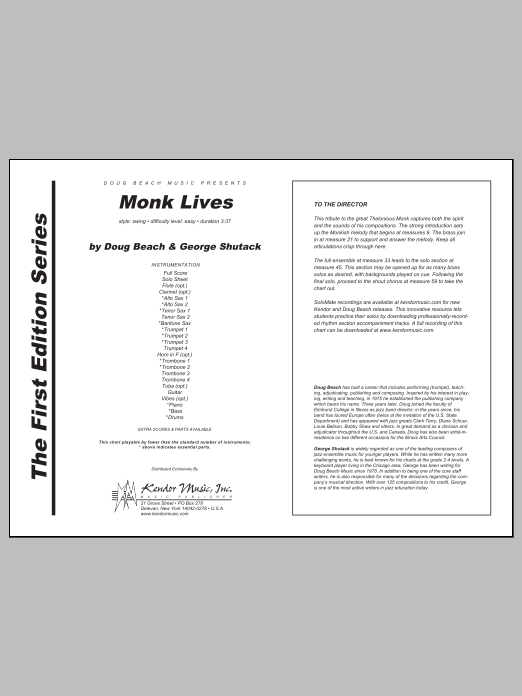Download George Shutack Monk Lives - Full Score Sheet Music