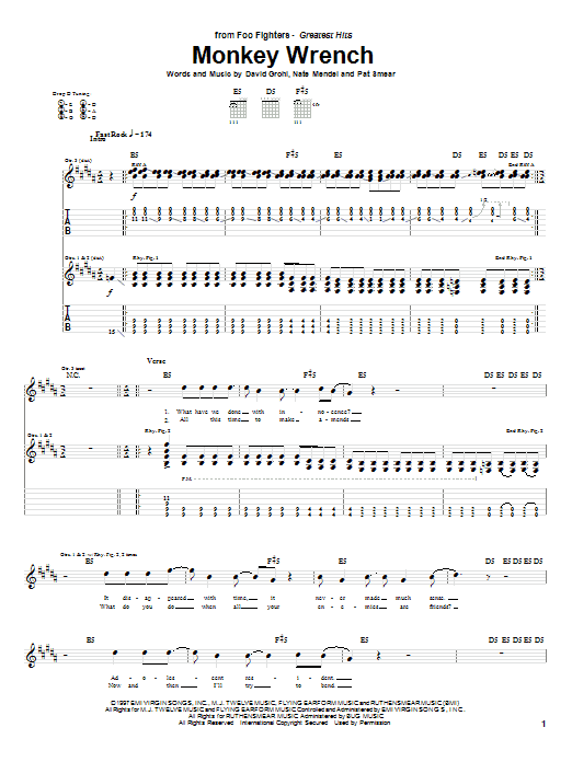 Download Foo Fighters Monkey Wrench Sheet Music