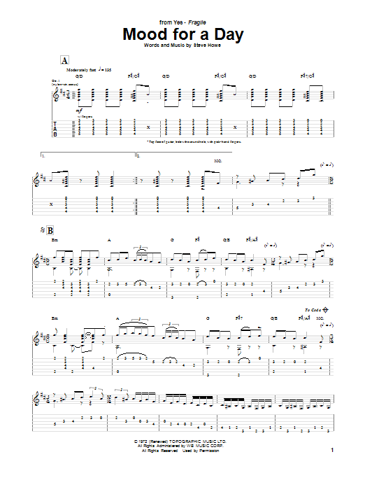 Download Yes Mood For A Day Sheet Music