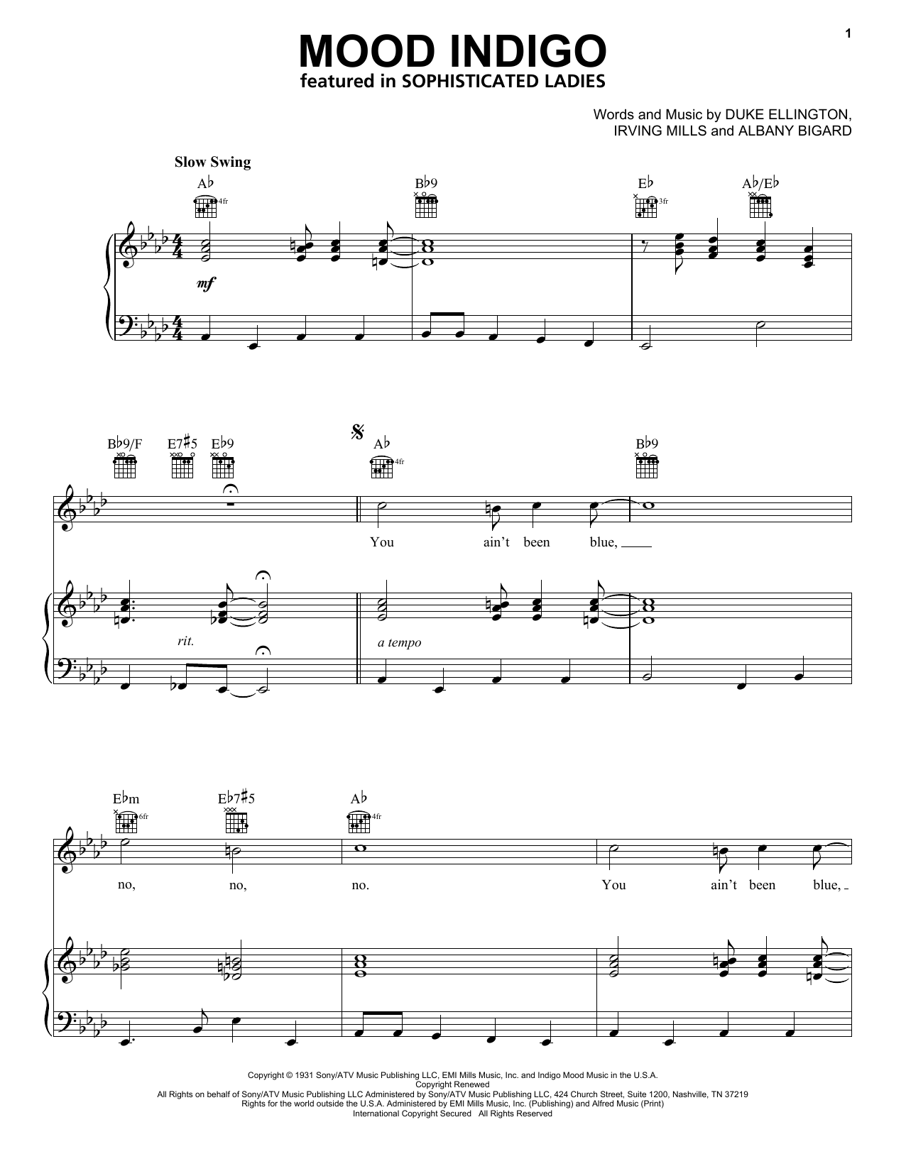 Duke Ellington Mood Indigo sheet music notes printable PDF score
