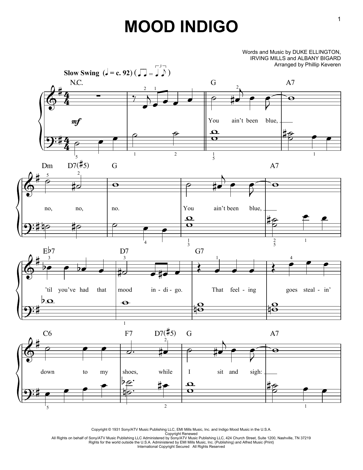 Download Duke Ellington Mood Indigo (arr. Phillip Keveren) Sheet Music