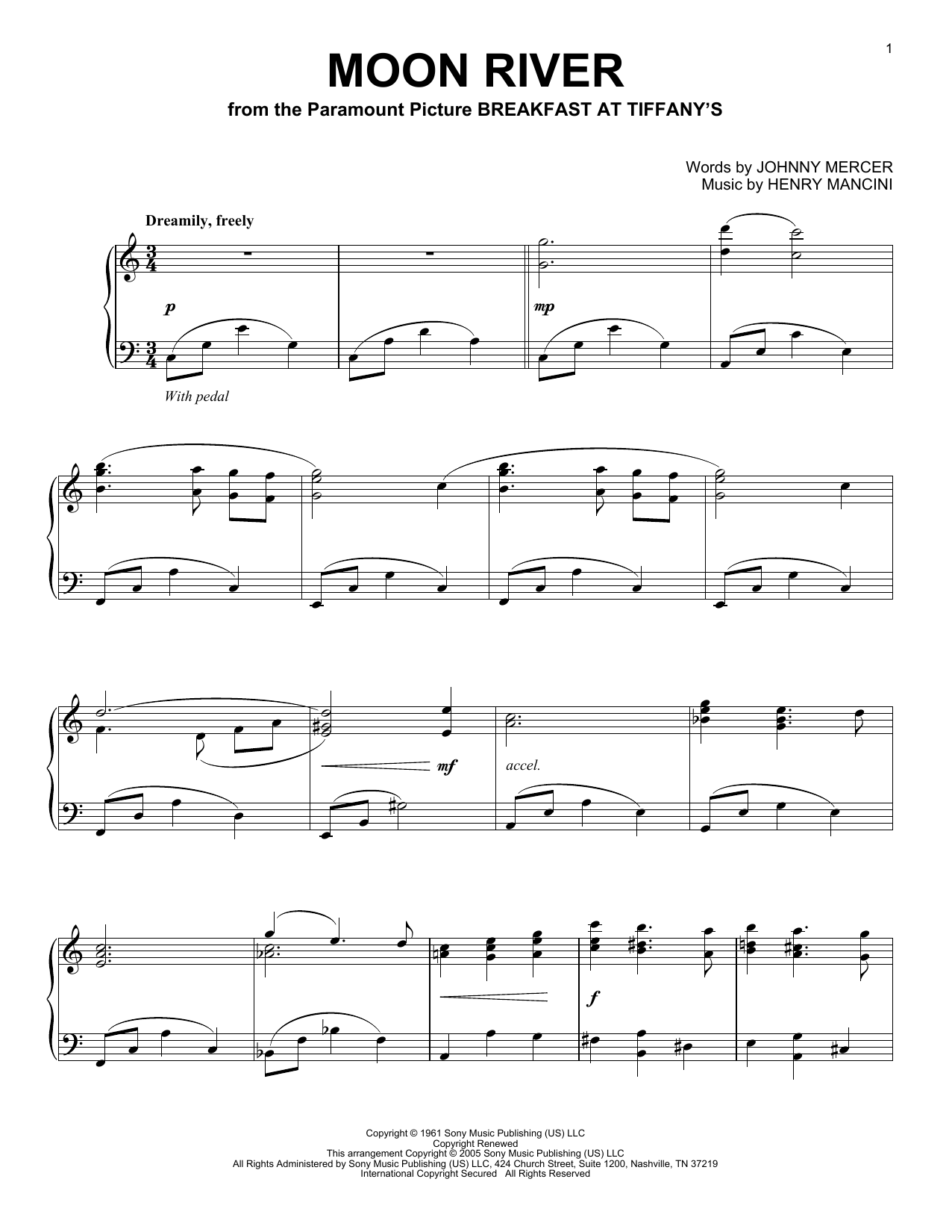 Download Henry Mancini Moon River Sheet Music