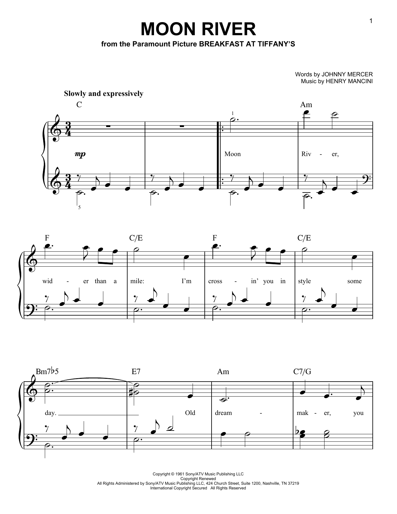 Download Henry Mancini Moon River Sheet Music