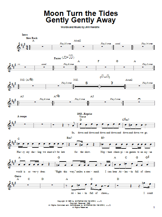 Download Jimi Hendrix Moon Turn The Tides Gently Gently Away Sheet Music
