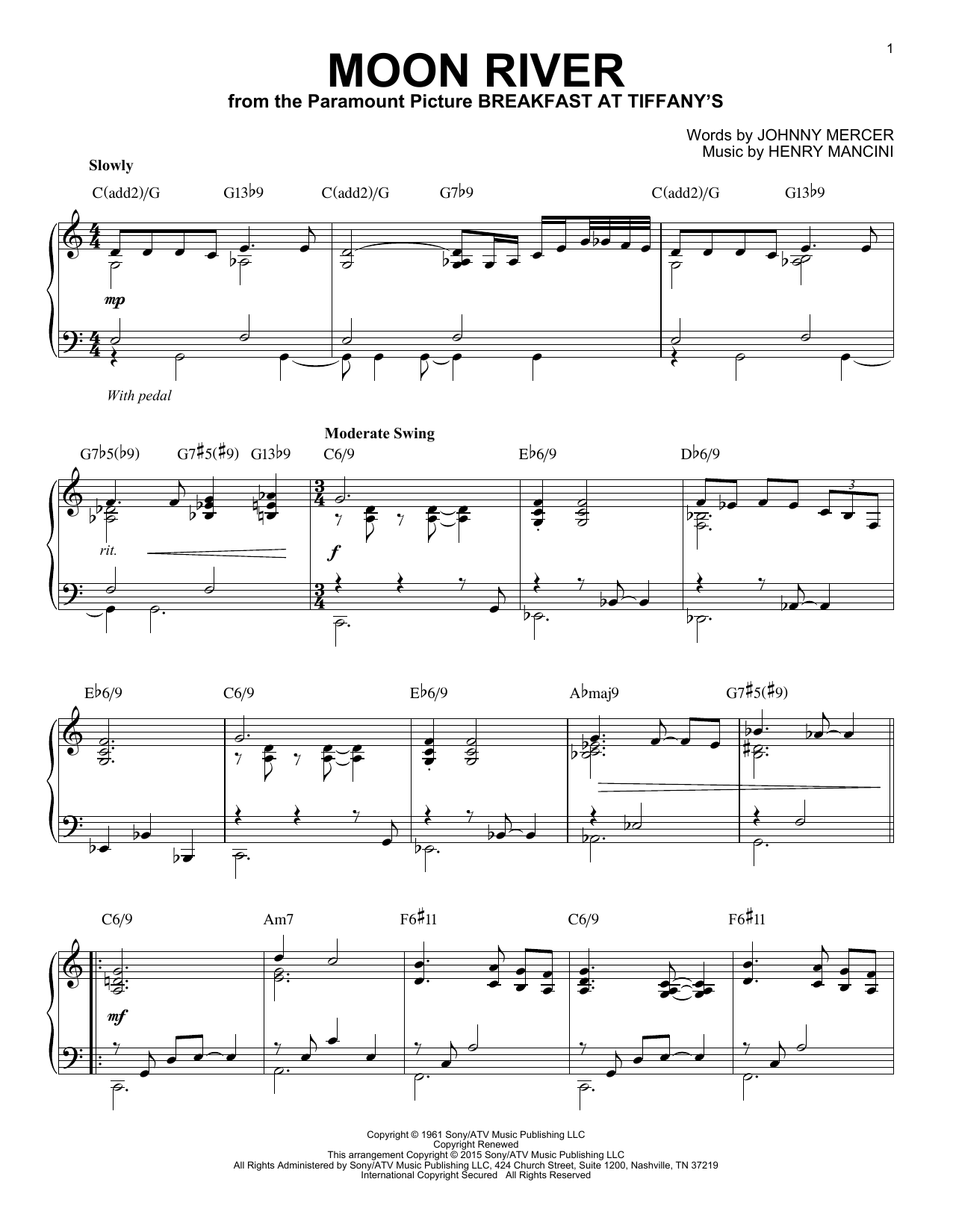 Download Henry Mancini Moon River [Jazz version] (arr. Brent E Sheet Music