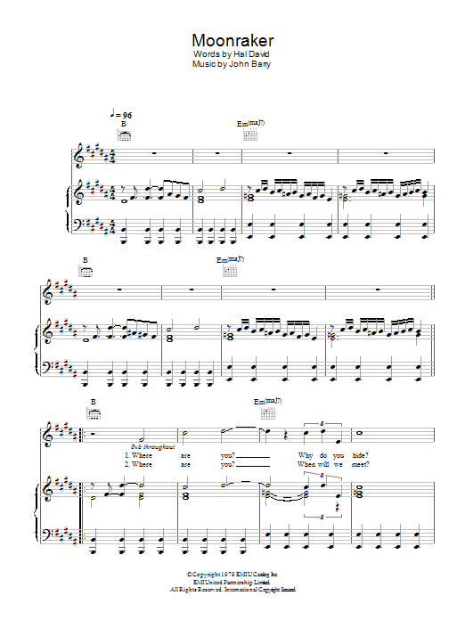 Download Shirley Bassey Moonraker (from James Bond: Moonraker) Sheet Music