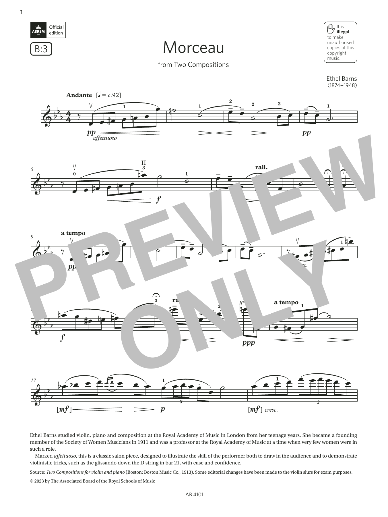 Download Ethel Barns Morceau (Grade 7, B3, from the ABRSM Vi Sheet Music