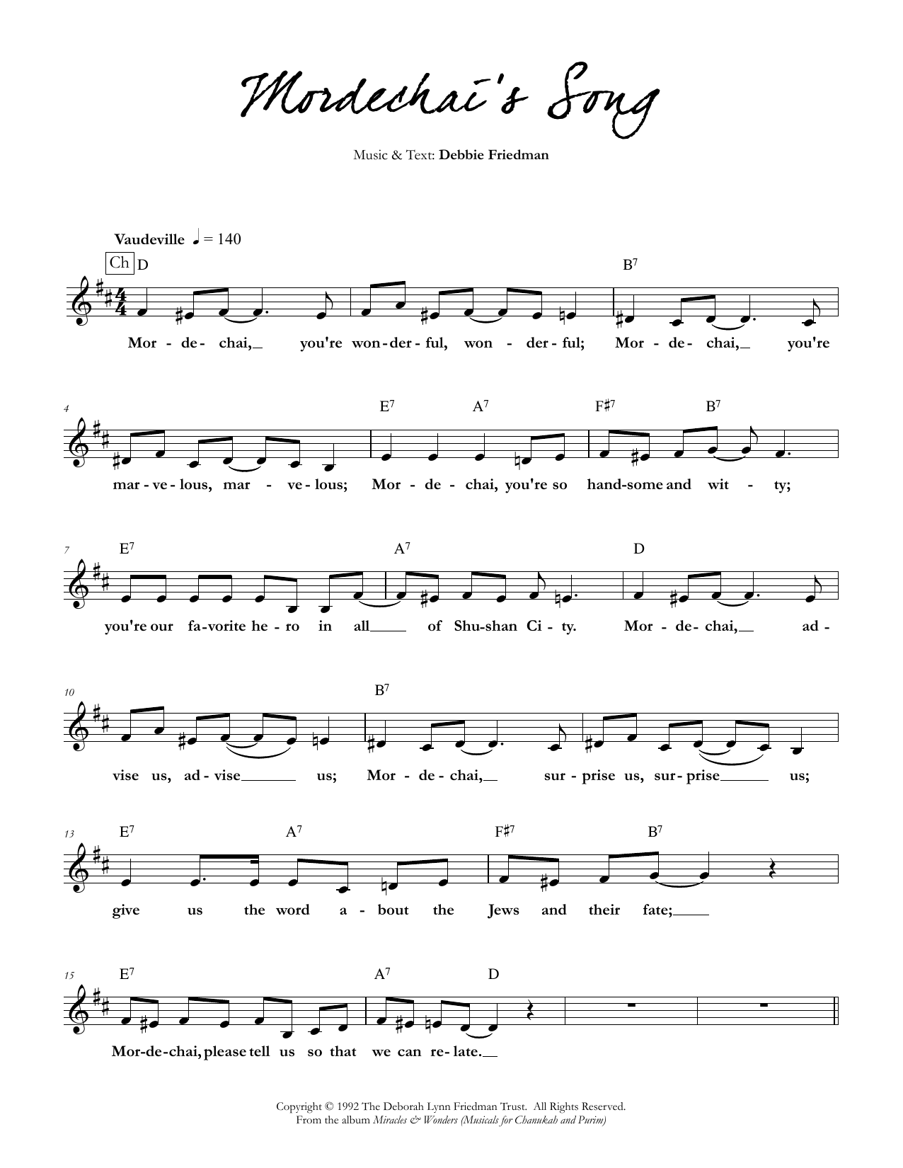 Download Debbie Friedman Mordechai's Song Sheet Music