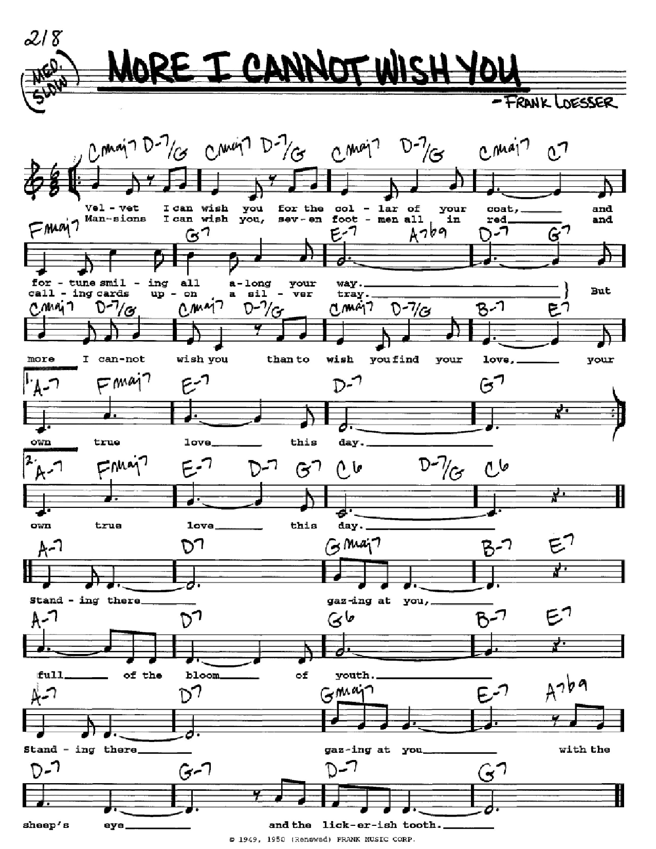 Download Frank Loesser More I Cannot Wish You Sheet Music