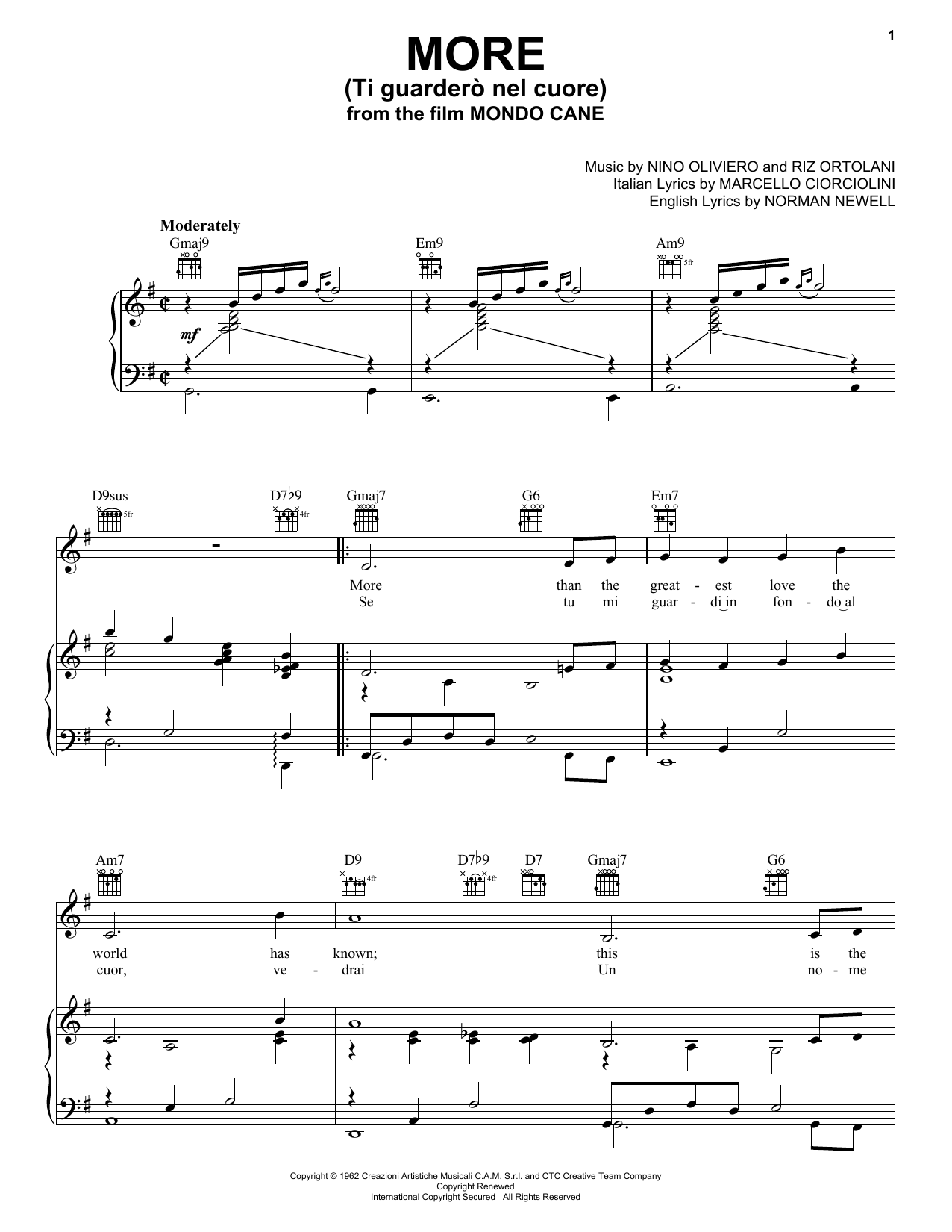 Download Bobby Darin More (Ti Guardero Nel Cuore) Sheet Music