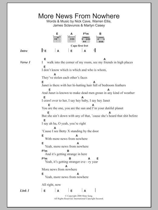 Download Nick Cave More News From Nowhere Sheet Music