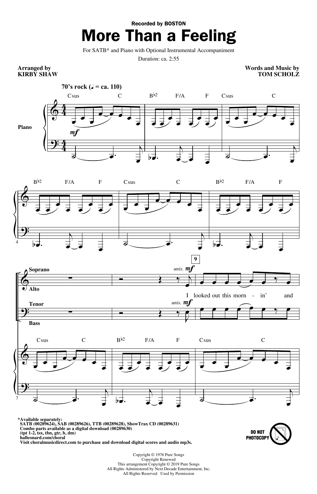 Download Boston More Than a Feeling (arr. Kirby Shaw) Sheet Music