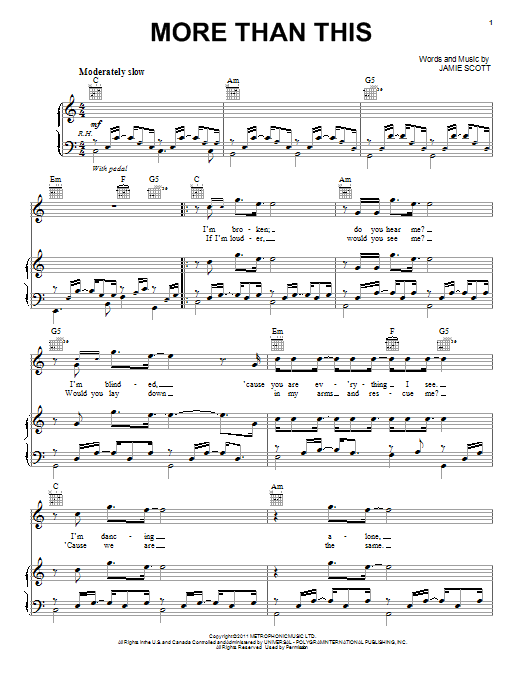 Download One Direction More Than This Sheet Music