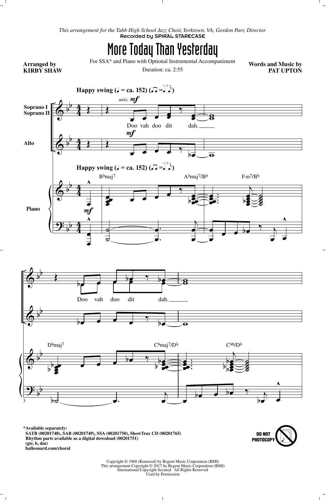 Download Kirby Shaw More Today Than Yesterday Sheet Music