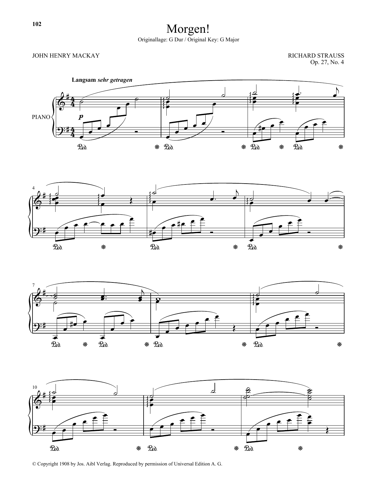 Download Richard Strauss Morgen! (High Voice) Sheet Music