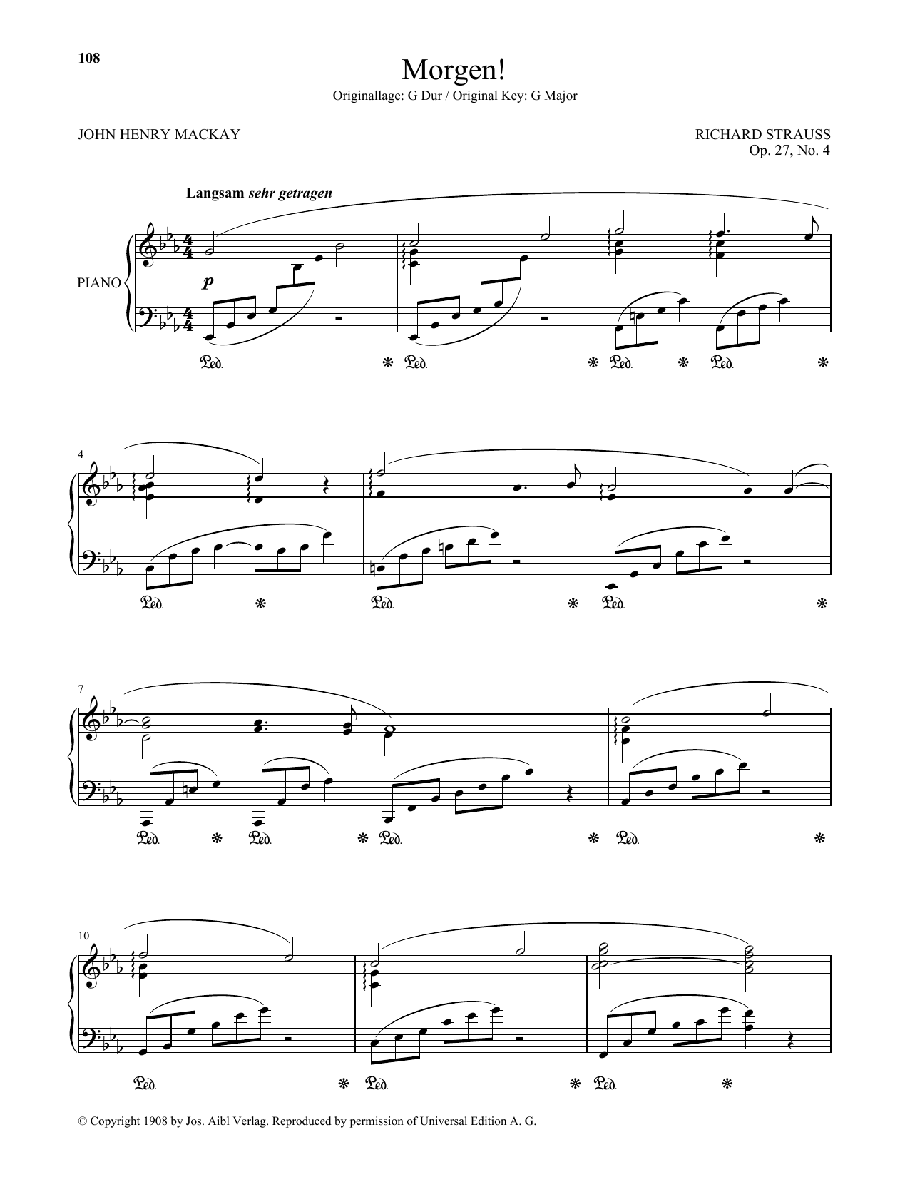 Download Richard Strauss Morgen! (Low Voice) Sheet Music