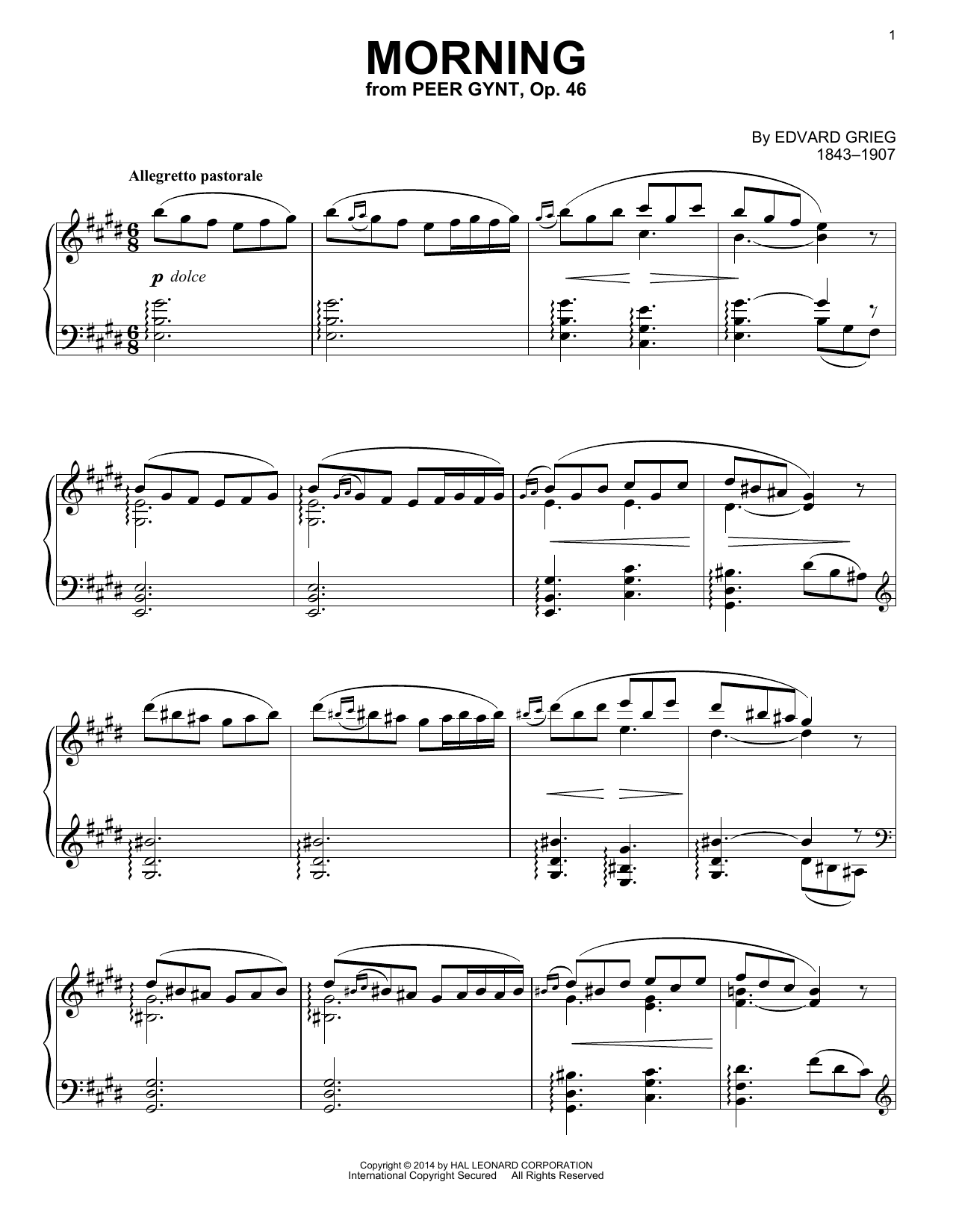 Download Edvard Grieg Morning (arr. Richard Walters) Sheet Music